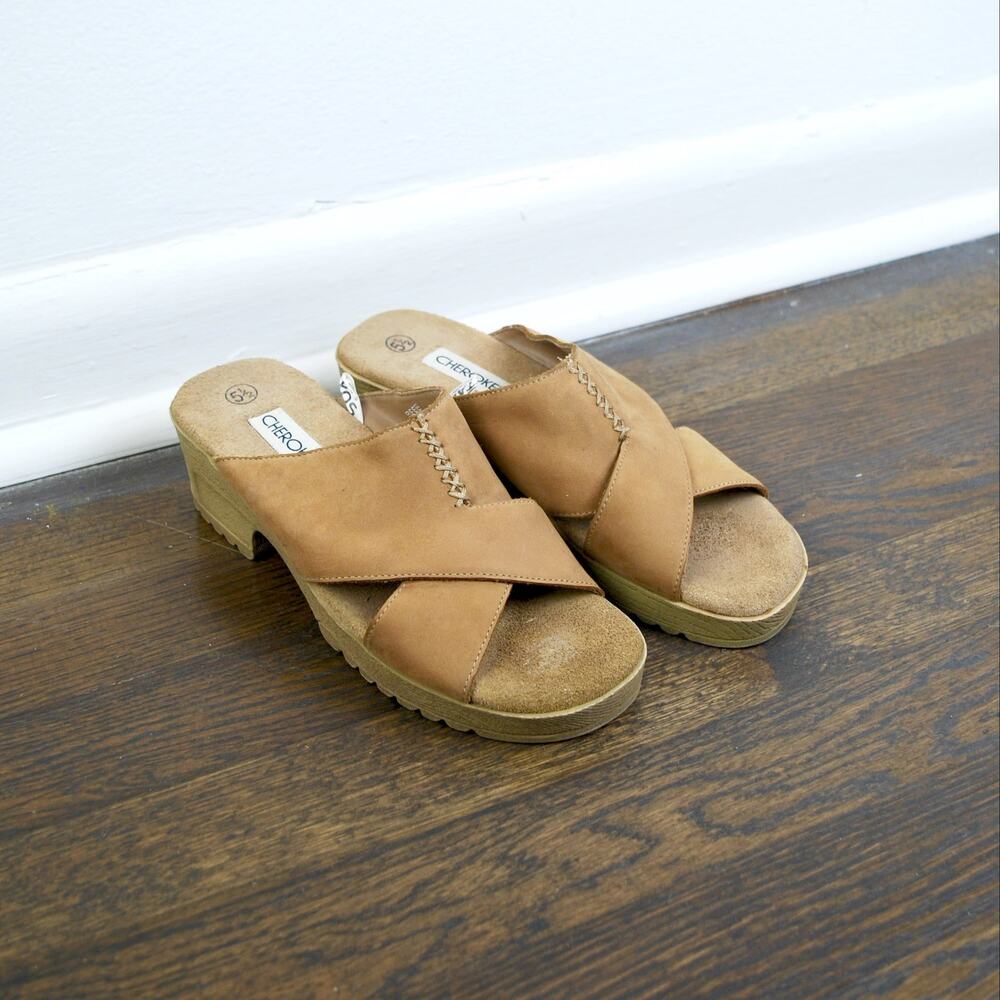 Vintage Cherokee Suede Leather Heel Slide Platform Sandal Y2K